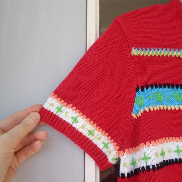 VINTAGE embroidered & sequin detail 90s sweater - Picture 7 of 10